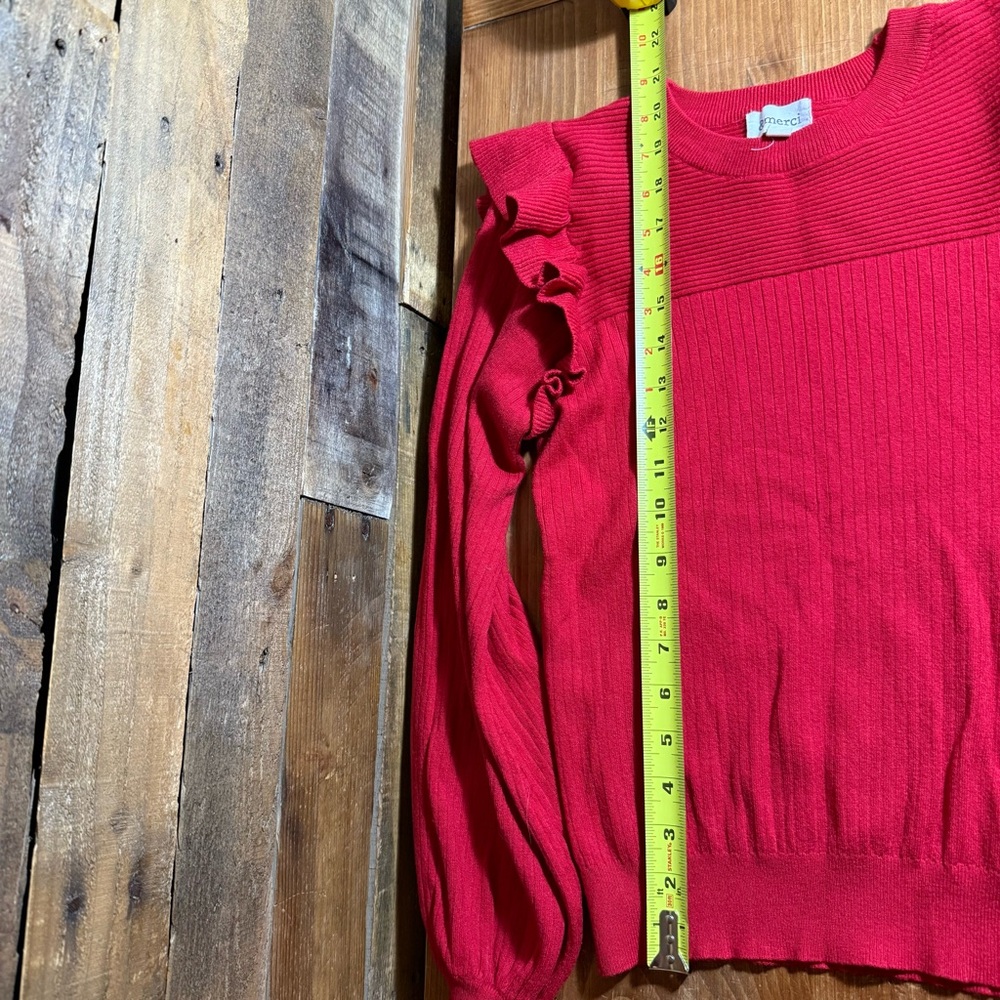 Red Ruffle-Shoulder Knit Sweater - Women's - Picture 6 of 6